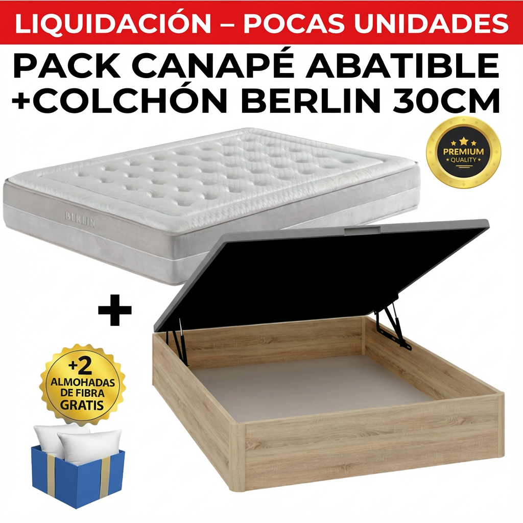 (SOLO 135x190 150x190) PACK CANAPÉ Y COLCHÓN BERLIN 30CM